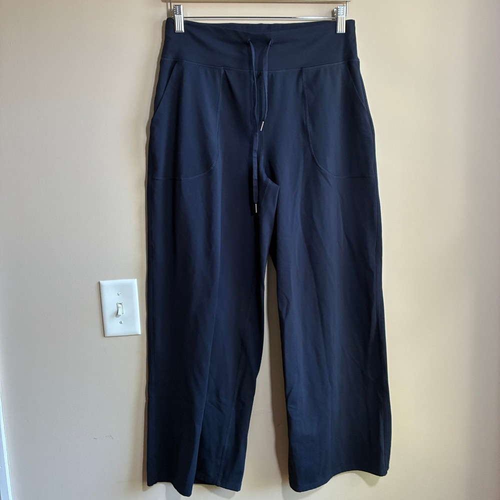 G4free Wide Leg Yoga Pants L Navy Blue Women High Waisted Spandex GF23J189